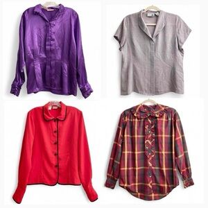 Bundle of vintage button up blouses Peter Pan collar, bishop sleeves, ruffles